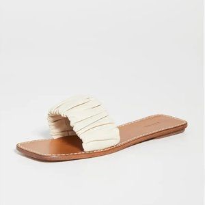 Staud Nina ruched leather sandals in cream / tan